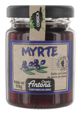 Traditionelles Myrtengelee aus Korsika von Charles Antona im 110-g-Glas. Feine Spezialität aus korsischen Myrtenbeeren, verfeinert mit Rohrzucker. Ideal zu Käseplatten, Wildgerichten, Desserts oder als außergewöhnlicher Brotaufstrich.