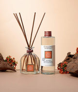 Collines de Provence Duftdiffuser Sandelholzblüte mit Nachfüllung und Duftstäbchen, dekorativ arrangiert mit Blüten und Holzelementen