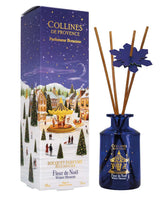 Collines de Provence Duftdiffuser Weihnachtsblüte mit blauem Glasflakon, Duftstäbchen und winterlicher Geschenkverpackung