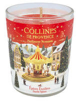 Collines de Provence Duftkerze Gewürzsterne im Glas mit weihnachtlich gestaltetem Etikett