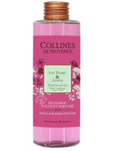 Collines de Provence Nachfüllung für Duftdiffuser Tigerlilie & Lotus in transparenter Flasche mit rosafarbenem Etikett