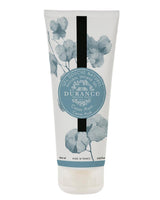 Durance natürliches Duschgel „Coton Musc“ (Baumwoll-Moschus) in weißer Tube mit blauen Baumwollblüten-Motiven