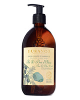 Durance Flüssigseife Pin & Bois d’Olivier in brauner Pumpflasche mit Motiv von Kiefer und Olive