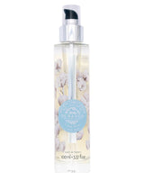 Durance Körperöl Coton Musc in transparenter Flasche mit floralem Design und Pumpspender, freigestellt