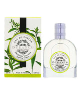 Durance Eau de Parfum Pétillante Verveine 50 ml mit Verpackung und Flakon, frisches Design mit grünen Pflanzenmotiven, freigestellt