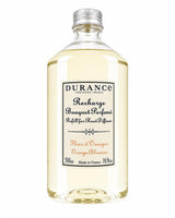 Durance Raumduft Nachfüller Fleur d'Oranger, 500ml Plastikflasche mit hellgoldener Duftflüssigkeit und silbernem Schraubverschluss