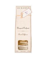 Durance Raumduft Diffuser Rose 100ml in eleganter cremefarbener Verpackung mit rosafarbenem Duftanhänger und Sichtfenster auf die Glasflasche