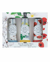 Durance Handcreme Trio Geschenkset 3x30 ml mit Coton Musc, Sensuel Monoï und Joli Coquelicot in Verpackung