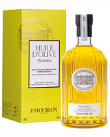 Château d'Estoublon Olivenöl Picholine 500ml in geriffelter Glasflasche mit gelber Verpackung, freigestellt auf hellem Hintergrund