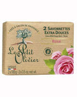 Le Petit Olivier zwei feste Seifen mit Rosenduft in Papierverpackung