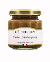 L'Épicurien Auberginenkaviar im Glas mit goldfarbenem Schraubdeckel.