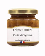 L'Épicurien Zwiebel Confit im Glas mit goldfarbenem Schraubdeckel.