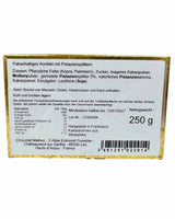 Mathez Kakao Trüffel Pistazie 250 g Verpackung Rückseite mit Zutaten, Nährwertangaben und Herstellerinformationen