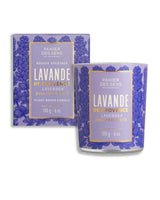 Panier des Sens Duftkerze Lavendel aus der Provence 180g im dekorativen Kerzenglas mit passender Verpackung und floralem Lavendelmotiv im provenzalischen Design