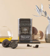 A L'Olivier Olivenöl mit Steinpilz und schwarzer Trüffel auf hellem Hintergrund mit Trüffeln, Steinpilzen und Olivenöl – aromatisches Gourmet-Olivenöl für Risotto, Pasta, Kartoffelgerichte, Pilzrezepte und raffinierte Feinschmeckerküche