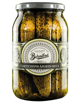 Bornibus Süß-saure Cornichons im Glas mit silberfarbenem Schraubdeckel.