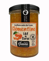 Extra Clementinen-Konfitüre I.G.P. aus Korsika von Charles Antona im 250-g-Glas. Fruchtige Spezialität mit 60 % Fruchtanteil aus geschützten korsischen Clementinen. Ideal zum Frühstück, auf Brot, zu Croissants, Crêpes, Gebäck und feinen Desserts.