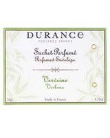 Durance Duftbeutel Verbene, Verpackung mit grünem Design und pflanzlichen Illustrationen freigestellt