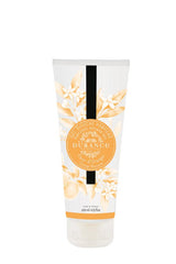 Durance parfümiertes Duschgel „Fleur d’Oranger“ (Orangenblüte) in weißer Tube mit zarten orangefarbenen Blütenillustrationen