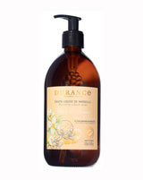 Durance Flüssigseife Neroli & Jasmin in brauner Pumpflasche mit Orangenblüten- und Jasminmotiv