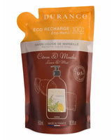 Durance Nachfüllbeutel Flüssigseife Zitrone & Minze Eco-Refill Verpackung in Orange und Braun