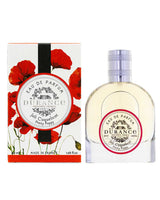 Durance Eau de Parfum Joli Coquelicot  50 ml mit Verpackung und Flakon, florales Design mit roten Mohnblüten, freigestellt