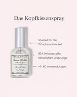 Durance Kopfkissenspray Nuit Calme mit Infos zu natürlichen Inhaltsstoffen und Anwendung.