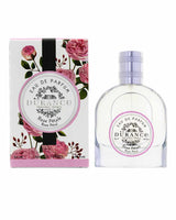 Durance Eau de Parfum Rose Pétale 50 ml mit Verpackung und Flakon, elegantes florales Design mit Rosenmotiv, freigestellt