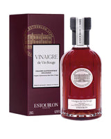 Estoublon Rotweinessig de Vin Rouge 200ml in roter Glasflasche mit dunkler Verpackung, freigestellt auf hellem Hintergrund