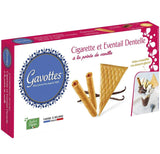 Gavottes Waffelröllchen und Waffelfächer mit Vanille in weiß-pinker Verpackung mit knusprigen Waffelröllchen, einem Waffelfächer und Vanilleschoten.
