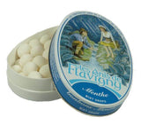 Les Anis de Flavigny Minze Bonbons in geöffneter Dose mit runden Dragées