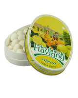 Les Anis de Flavigny Zitrone Bonbons in geöffneter Dose mit runden Dragées