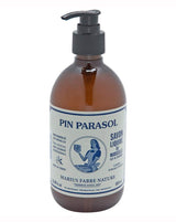 Marius Fabre Flüssigseife Pinienholz in brauner Flasche mit schwarzem Pumpspender
