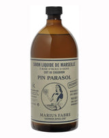 Marius Fabre Flüssigseife Pinienholz in brauner Nachfüllflasche mit schwarzem Schraubverschluss