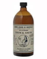 Marius Fabre Flüssigseife Thymian und Dill in brauner Nachfüllflasche mit schwarzem Schraubverschluss