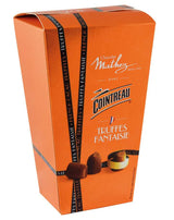 Mathez Truffes Fantaisie mit Cointreau 200 g Packung, elegante orange Verpackung mit Kakao-Trüffeln und Likörnote