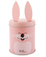 Mathez Trüffel Geschenkdose im Osterhasen-Design in Rosa mit Hasenohren und dekorativer Verpackung für Kakao-Trüffel