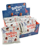 Mathez Truffées & Co 35 g Display mit mehreren Natur-Trüffel-Beuteln, dekorativem Verkaufsaufsteller und französischem Illustrationsdesign