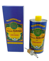 Nicolas Alziari Cuvée Prestige Olivenöl extra vergine in Dose mit Ausgießer und Geschenkverpackung in der Vorderansicht.