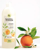 Rampal Latour Duschgel Orangenblüte mit Orange, Orangenblüten und grünen Blättern